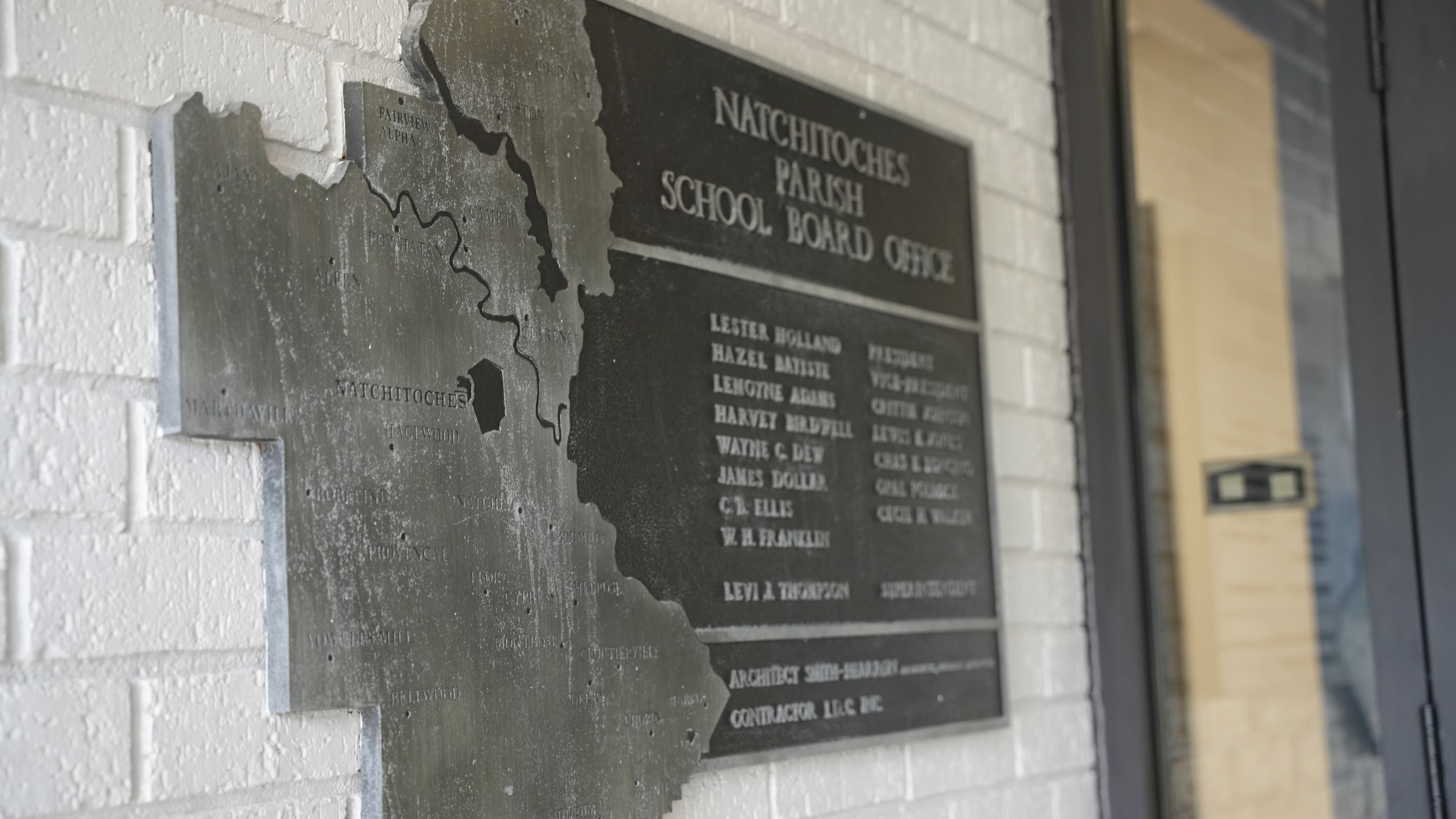 Commemorative plaque inside the Natchitoches Parish School Board office