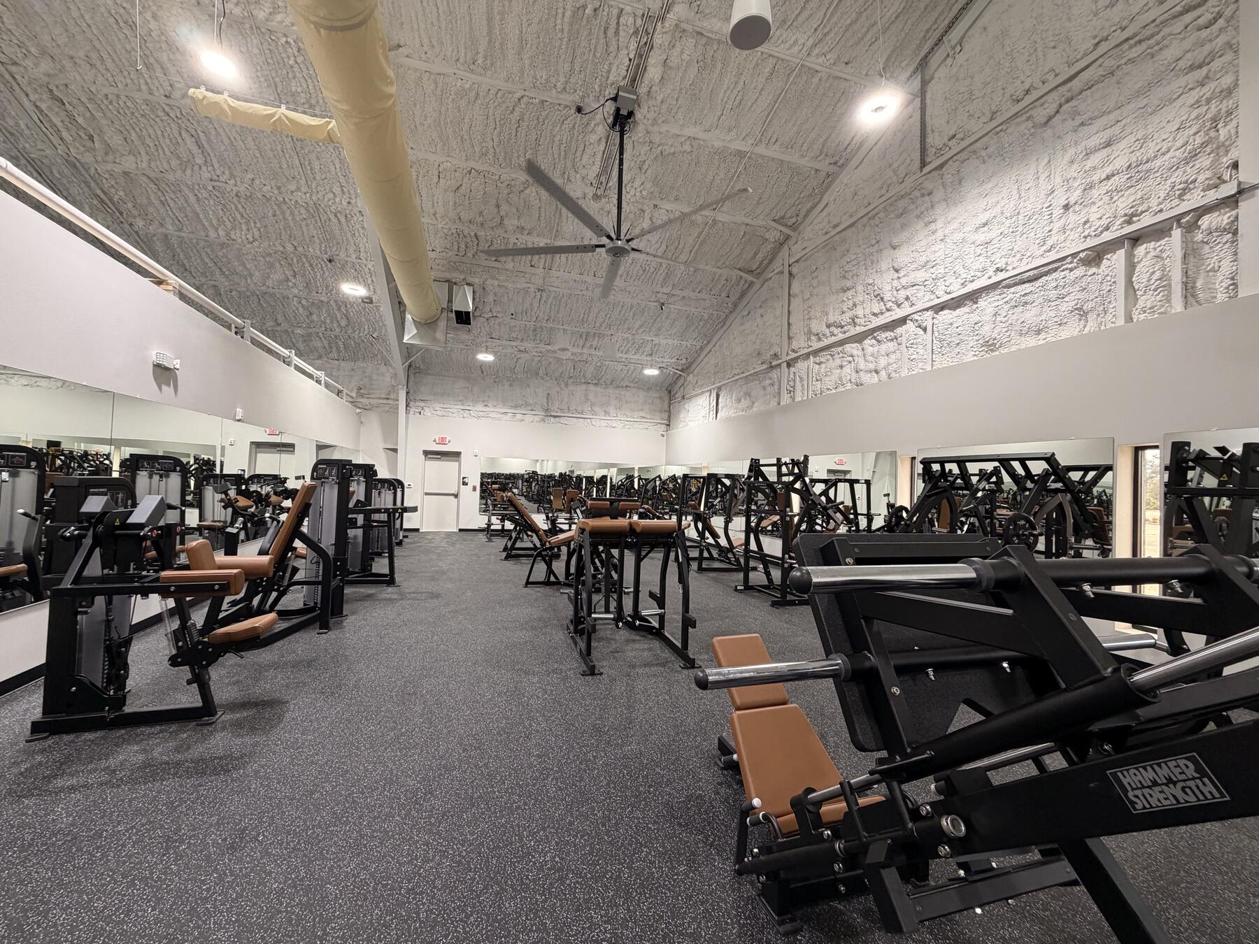 Completed fitness floor with equipment at All Hours Fitness